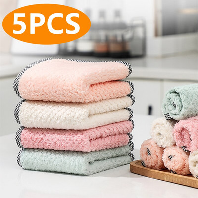 5PCS Thick Kitchen Daily Dish Towel Dish Cloth Kitchen Rag Non-stick Oil Thickened Table Cleaning Cloth Absorbent Scouring Pad