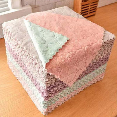 Double-layer Absorbent Microfiber Kitchen Dish Cloth Non-stick Oil Dish Towel Rags Napkins Tableware Household Cleaning Towels