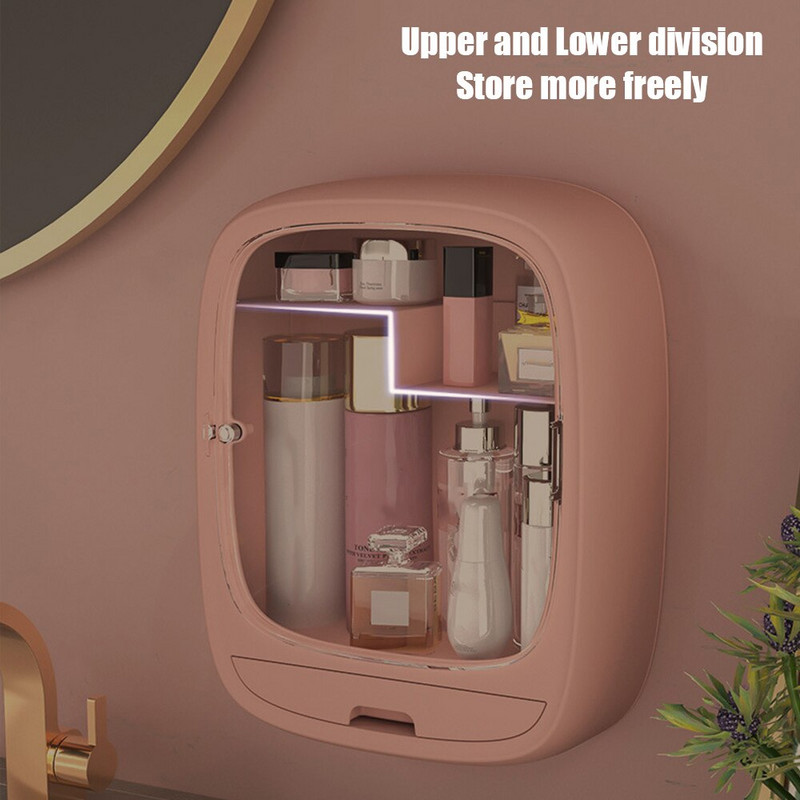 Seinale riputatav meigi hoiukast Tasuta augustatavad kosmeetikatoodete hoiukarbid Sahtli tüüpi meigikorraldaja, suur mahutavus