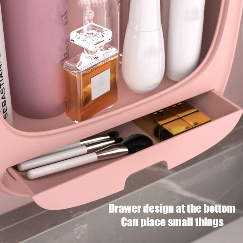 Seinale riputatav meigi hoiukast Tasuta augustatavad kosmeetikatoodete hoiukarbid Sahtli tüüpi meigikorraldaja, suur mahutavus