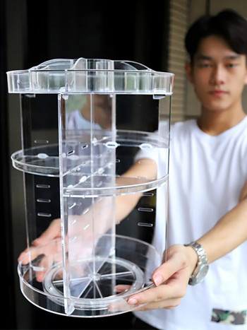 Акрилна кутия за съхранение на продукти за грижа за кожата Въртяща се на 360 градуса органайзер за грим Кутия Тоалетка Рафт за червило Калъф за козметика с диамантен модел