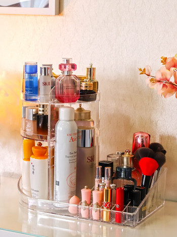 Acrylic Skin Care Product Storage Box 360 Rotating Makeup Organizer Box Dresser Lipstick Shelf Diamond Pattern Cosmetics case