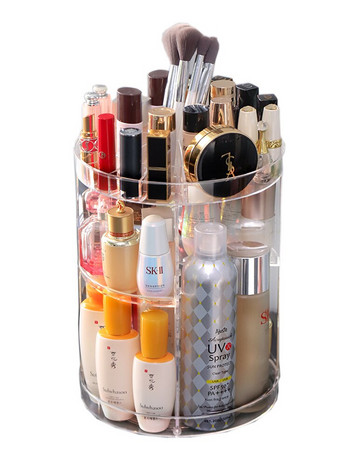 Acrylic Skin Care Product Storage Box 360 Rotating Makeup Organizer Box Dresser Lipstick Shelf Diamond Pattern Cosmetics case
