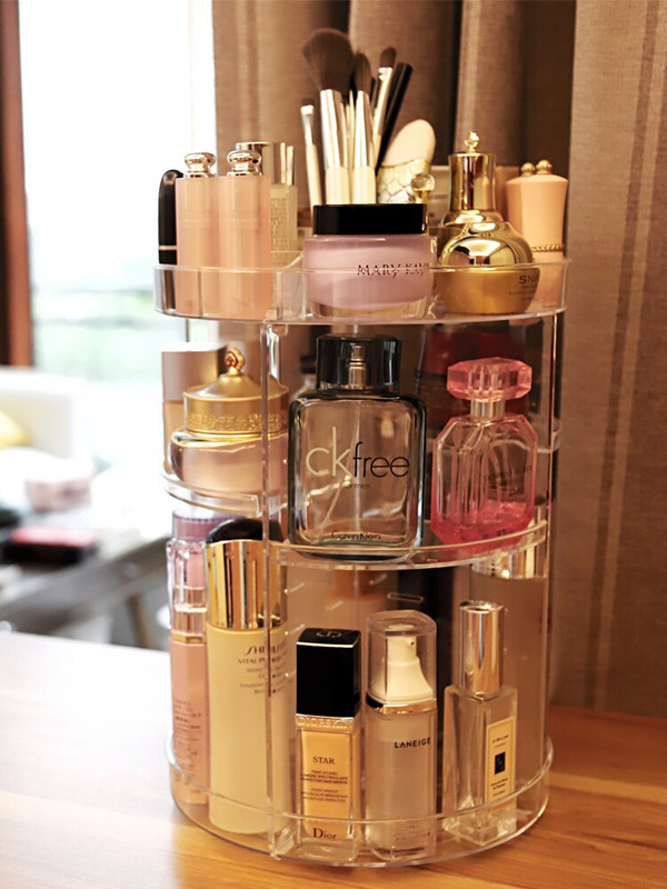 Akrüülist nahahooldustoote hoiukarp 360 pöörlev meigivahendaja karp huulepulga riiul Teemantmustriga kosmeetikakohver