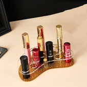 Lauaarvuti huulepulgahoidik Arc Huuleglasuur Mitme võrega Kosmeetika Läbipaistev plastmahutid Kuldne alumine riiul huulepulga riiul