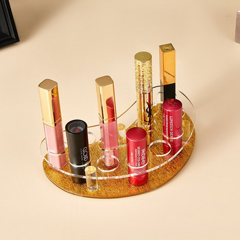 Настолна стойка за съхранение на червило Arc Lip Glaze Multi-grid Cosmetics Прозрачни пластмасови контейнери Златен долен рафт Рафт за червило