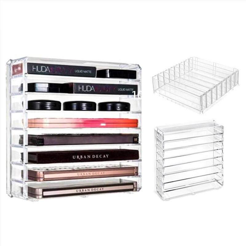 Akrilna stolna kutija za pohranjivanje pudera, prozirna s preklopnom kutijom za pohranjivanje sjenila, uklonjiva kutija za završnu obradu rumenila s 8 mreža