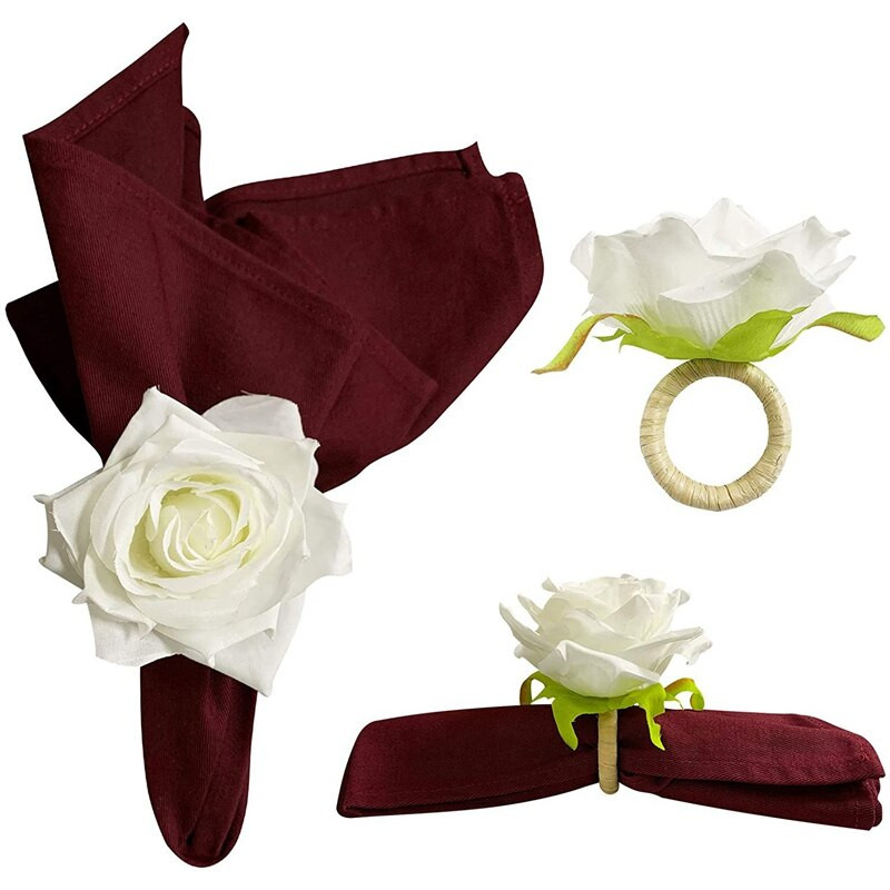 Lilledega käsitööna valmistatud salvrätikusõrmuste komplekt 8, käsitöö viinapuu disainiga salvrätikuhoidja sõrmused lauakaunistused pulmadeks, banketiks