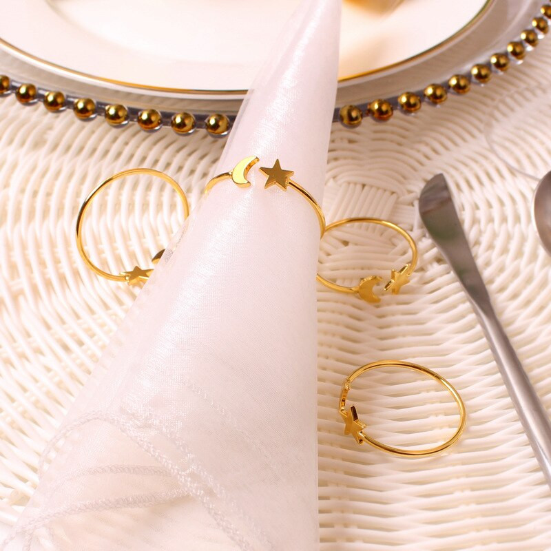 6 vnt Star Moon servetėlių žiedai Aukso žiedo servetėlių laikiklis vestuvių vakarėliui Kalėdų stalo dekoravimui viešbučio restoranas servetėlių sagtis
