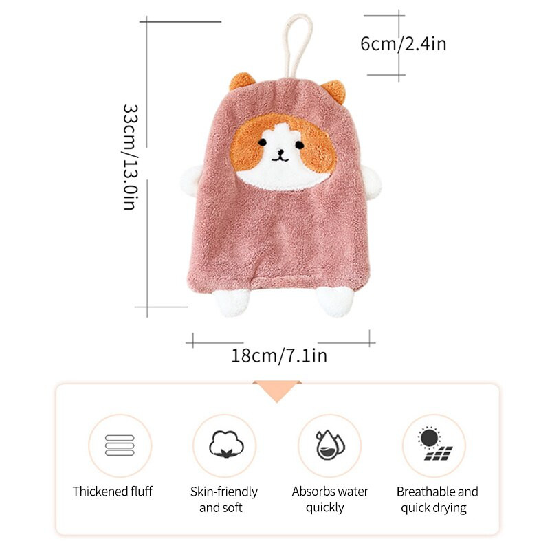 Γρήγορη ξήρανση μαλακή απορροφητική πετσέτες από φλις κοραλλιών Χαριτωμένα κινούμενα σχέδια Πετσέτες χεριών Κουζίνας Μπάνιου Πετσέτες χεριών Κρεμαστές θηλιές Πανί καθαρισμού