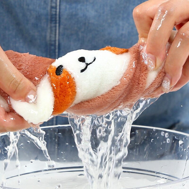 Γρήγορη ξήρανση μαλακή απορροφητική πετσέτες από φλις κοραλλιών Χαριτωμένα κινούμενα σχέδια Πετσέτες χεριών Κουζίνας Μπάνιου Πετσέτες χεριών Κρεμαστές θηλιές Πανί καθαρισμού