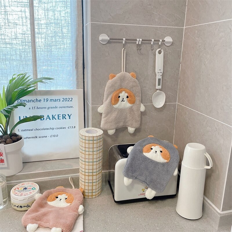 Γρήγορη ξήρανση μαλακή απορροφητική πετσέτες από φλις κοραλλιών Χαριτωμένα κινούμενα σχέδια Πετσέτες χεριών Κουζίνας Μπάνιου Πετσέτες χεριών Κρεμαστές θηλιές Πανί καθαρισμού