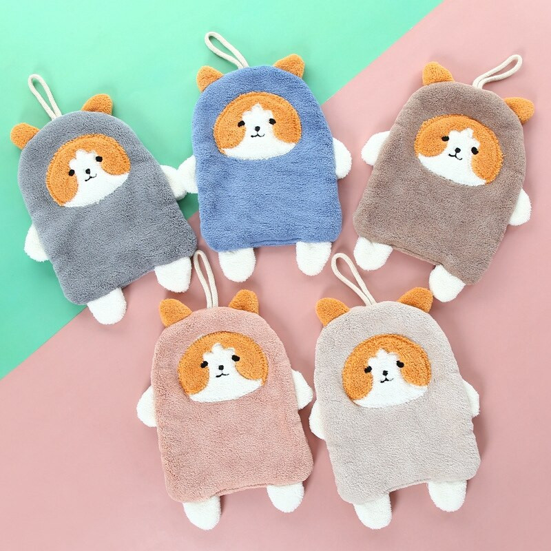 Γρήγορη ξήρανση μαλακή απορροφητική πετσέτες από φλις κοραλλιών Χαριτωμένα κινούμενα σχέδια Πετσέτες χεριών Κουζίνας Μπάνιου Πετσέτες χεριών Κρεμαστές θηλιές Πανί καθαρισμού