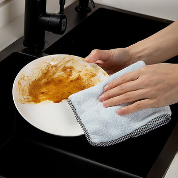 3PCS Абсорбиращи кухненски кърпи Меки двуслойни чисти кърпи Незалепващи маслени салфетки Прибори за хранене Домакински микрофибърни кърпи за бърсане