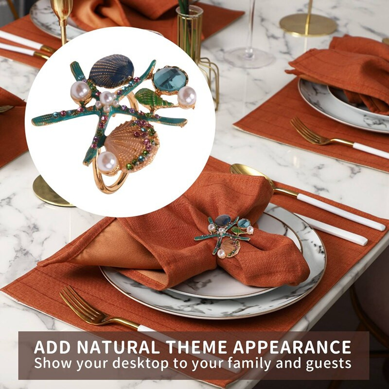 6 tk meritähe salvrätikurõngad, pärlikivist kivist ookeani ranniku mereäärsed salvrätikurõngaste hoidjad salvrätikulukk peo jaoks