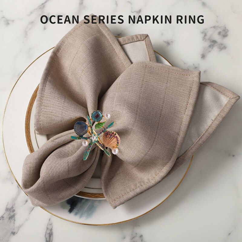 6 tk meritähe salvrätikurõngad, pärlikivist kivist ookeani ranniku mereäärsed salvrätikurõngaste hoidjad salvrätikulukk peo jaoks