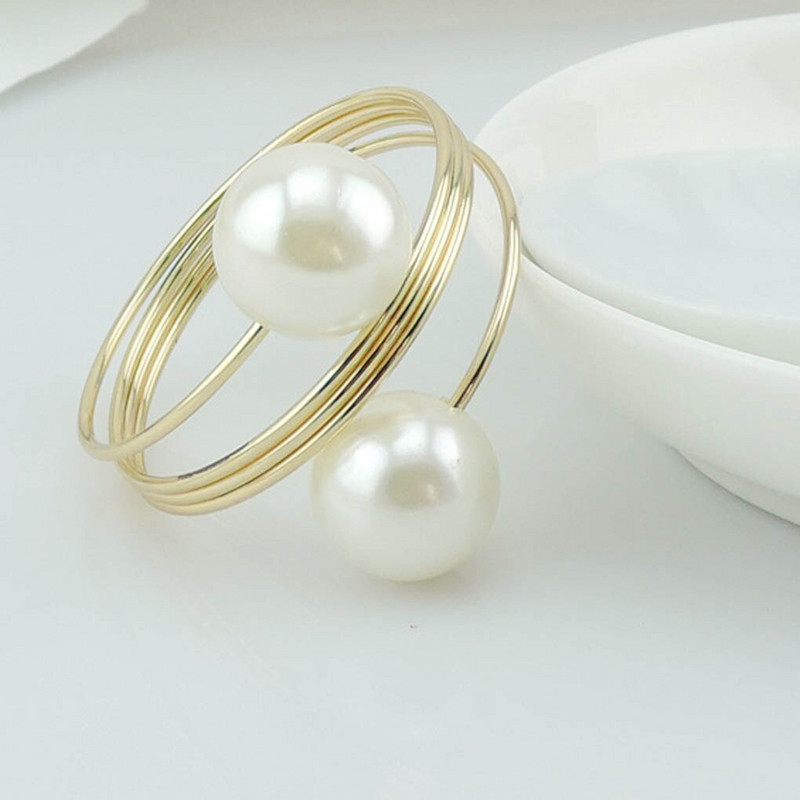 12 tükki Salvrätiku metallist pärliga sõrmus Söögitoa moekaunistustseremoonia Kaasaskantavad korduvkasutatavate salvrätikute hoidik Hõbedane