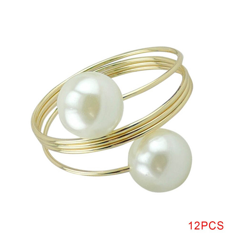 12 tükki Salvrätiku metallist pärliga sõrmus Söögitoa moekaunistustseremoonia Kaasaskantavad korduvkasutatavate salvrätikute hoidik Hõbedane