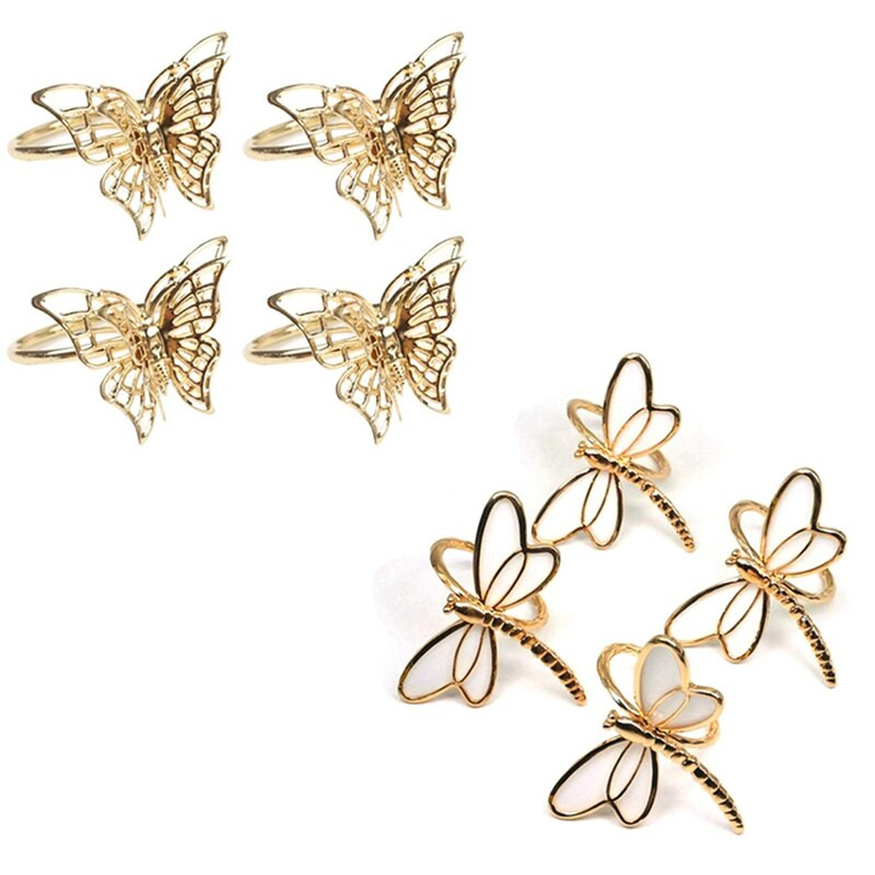 8 komada zlatnih prstenova za salvete, držača za salvete za vjenčanje, banket, večeru, dekoraciju za stolnu dekoraciju 4,5x3,8 cm i 7,6x6 cm