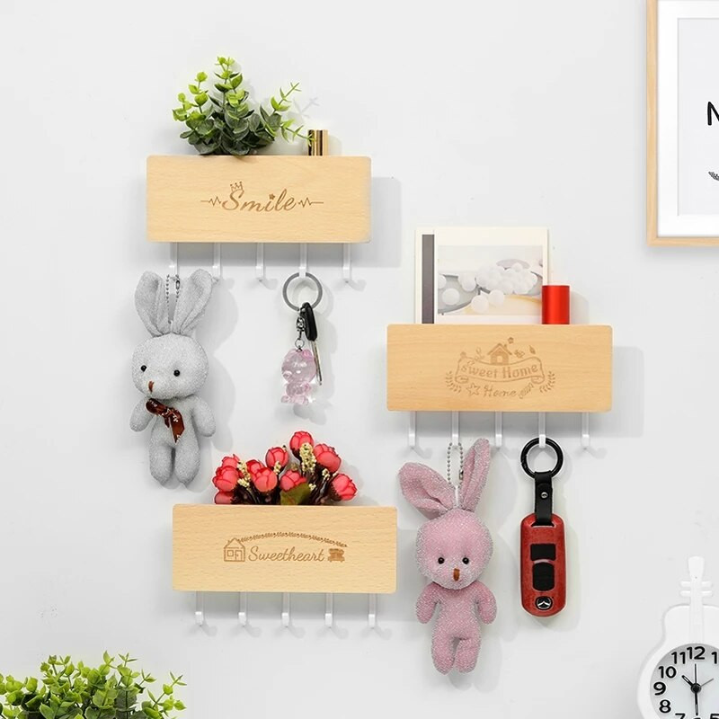 Daugiafunkcis buitinis kabliukas Pakabinamas ant sienos medinės dekoratyvinės lentynos įvairios daiktų laikymo dėžutės organizatorius raktų kabykla, sausas gėlių laikiklis Amatai