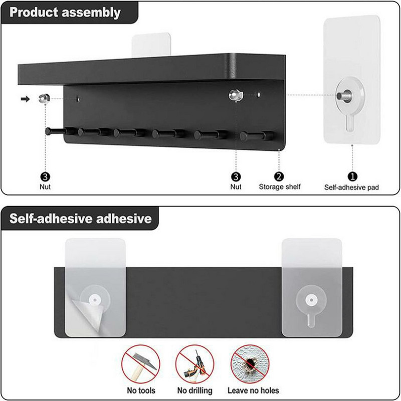 Paprasta metalinė virtuvės lentyna Daugiafunkcinė sieninė laikymo lentynėlė Raktų pakabukas Kailio kepuraitė Skėčio stovas Namų laikymo pakabukas