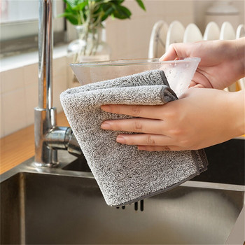 3 τεμ. Πετσέτα πιάτων από κάρβουνο μπαμπού Ύφασμα πιάτων από μικροΐνες Super απορροφητικό πανί κουζίνας για το σπίτι Thicken Cleaning Suppliing Supplies