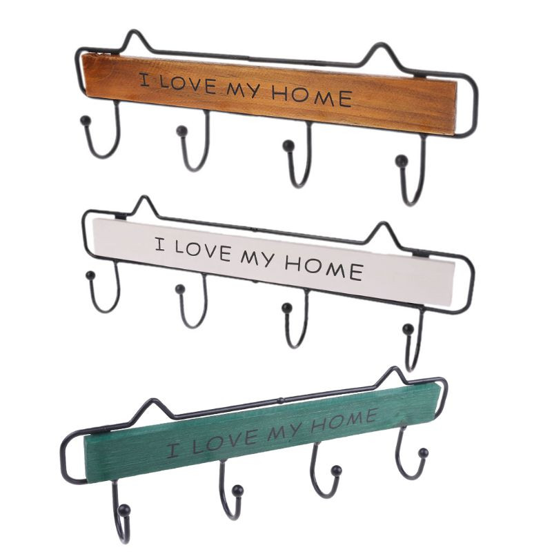 Sieninė drabužių kabykla, 4 kabliukai, skrybėlių raktų laikiklis skalbinių paltų kabykla Pakabinama laikymo lentyna namams