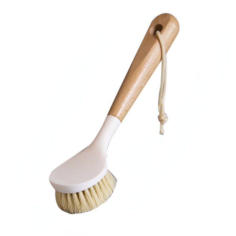 Köögipuhastushari Naturaalse bambusest käepideme ja sisalharjastega puhastushari nõude malmist pannipottide jaoks.