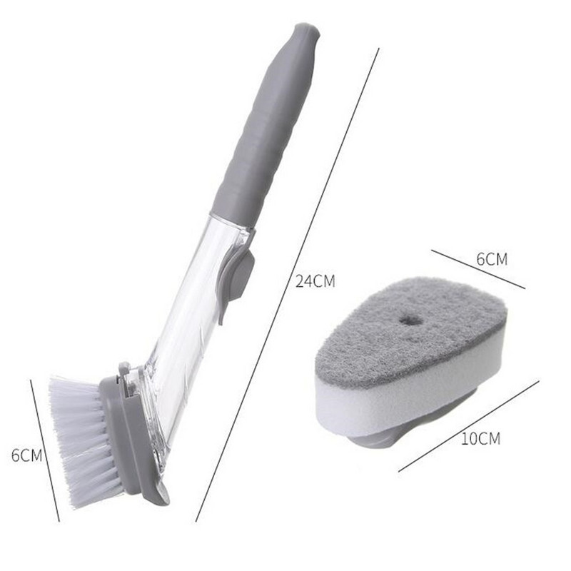 Βούρτσα καθαρισμού κουζίνας Αφαιρούμενη 2 σε 1 κεφαλή σφουγγάρι σαπουνιού δοσομετρητής καθαρισμού πιάτων Εργαλεία πλυσίματος πιάτων Πλαστική βούρτσα σκόνης μακριάς λαβής