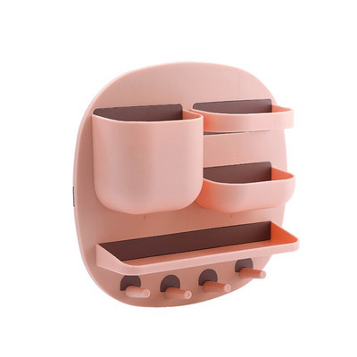 Επιτοίχια διάταξη διαιρέτη ραφιών αποθήκευσης με γάντζους κρεμαστή βάση για οικιακή κουζίνα μπάνιου Βούρτσα μακιγιάζ E7CB