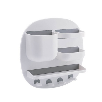 Επιτοίχια διάταξη διαιρέτη ραφιών αποθήκευσης με γάντζους κρεμαστή βάση για οικιακή κουζίνα μπάνιου Βούρτσα μακιγιάζ E7CB