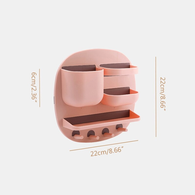 Επιτοίχια διάταξη διαιρέτη ραφιών αποθήκευσης με γάντζους κρεμαστή βάση για οικιακή κουζίνα μπάνιου Βούρτσα μακιγιάζ E7CB