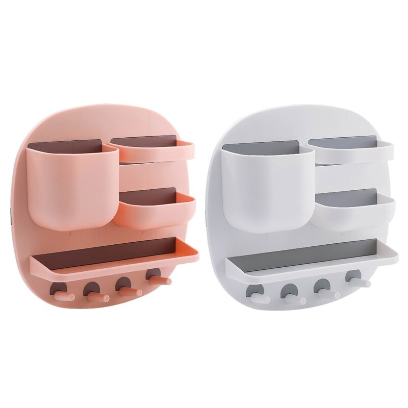 Επιτοίχια διάταξη διαιρέτη ραφιών αποθήκευσης με γάντζους κρεμαστή βάση για οικιακή κουζίνα μπάνιου Βούρτσα μακιγιάζ E7CB