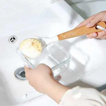 Дървена дълга дръжка Тиган Четка за гърне Купа за миене на съдове Четка за почистване Практично висящо незалепващо масло Инструменти за почистване на кухня