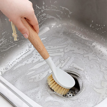 Ξύλινη μακρά λαβή για τηγάνι Βούρτσα Πιάτων Μπολ Πλύσιμο Βούρτσα Καθαρισμού Πρακτικά Κρεμαστά Αντικολλητικά Εργαλεία Καθαρισμού Λαδιού κουζίνας