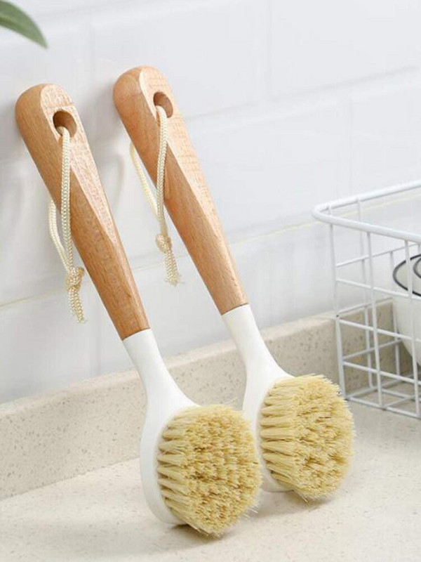 Mâner lung din lemn Perie pentru oală pentru vase Bol de spălat Perie de curățare Practică agățată Ulei antiaderență Instrumente de curățare a bucătăriei