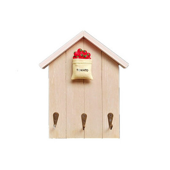 C90D Стенен ключодържател във формата на дървена къща с 3 куки Декоративен рафт Закачалка за ключове за антре Кухня Офис Дом
