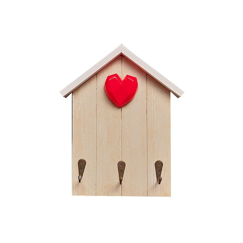 C90D Suport chei montat pe perete în formă de casă din lemn cu 3 cârlige Suport pentru chei pentru raft decorativ pentru intrare, bucătărie, birou, casă