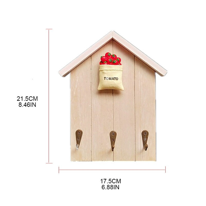 C90D Suport chei montat pe perete în formă de casă din lemn cu 3 cârlige Suport pentru chei pentru raft decorativ pentru intrare, bucătărie, birou, casă
