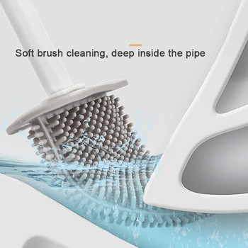 Силиконова глава на четката Четка за тоалетна Непропусклива основа Удобна санитарна четка Почистване Гъвкава четка с меки косми Монтирана на стена