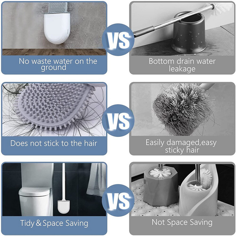 Kiiresti kuivav hoidik WC-hari Pehme silikoonharjastega Painduv harjapea Puhastusvahendid WC-puhastusvahend Vannitoatarvikud