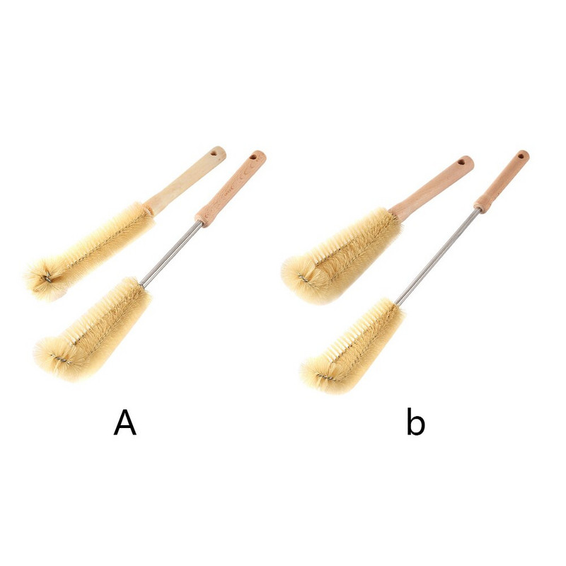 2 τεμ. Ξύλινη λαβή Εργαλείο καθαρισμού ταΐσματος μωρού για το σπίτι Σετ βούρτσας μπιμπερό πλυσίματος σε σχήμα L Αφαίρεση λεκέδων Ποτήρι τσαγιού Εργονομικό φορητό