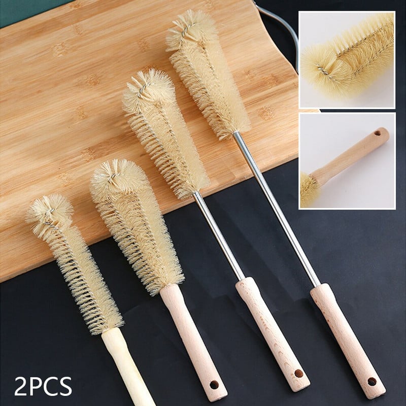 2 τεμ. Ξύλινη λαβή Εργαλείο καθαρισμού ταΐσματος μωρού για το σπίτι Σετ βούρτσας μπιμπερό πλυσίματος σε σχήμα L Αφαίρεση λεκέδων Ποτήρι τσαγιού Εργονομικό φορητό