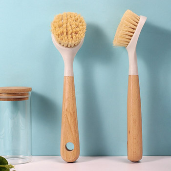 Ξύλινη μακρά λαβή για τηγάνι Βούρτσα Πιάτων Μπολ Πλύσιμο Βούρτσα Καθαρισμού Πρακτικά Κρεμαστά Αντικολλητικά Εργαλεία Καθαρισμού Λάδι κουζίνας