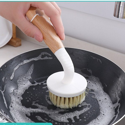 Ξύλινη μακρά λαβή για τηγάνι Βούρτσα Πιάτων Μπολ Πλύσιμο Βούρτσα Καθαρισμού Πρακτικά Κρεμαστά Αντικολλητικά Εργαλεία Καθαρισμού Λάδι κουζίνας