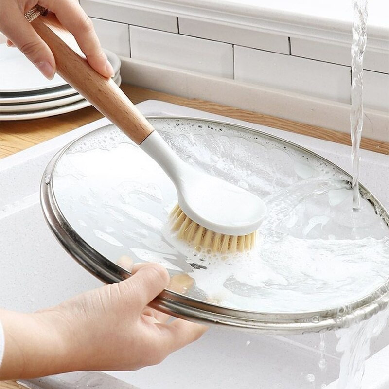 Ξύλινη μακρά λαβή για τηγάνι Βούρτσα Πιάτων Μπολ Πλύσιμο Βούρτσα Καθαρισμού Πρακτικά Κρεμαστά Αντικολλητικά Εργαλεία Καθαρισμού Λάδι κουζίνας