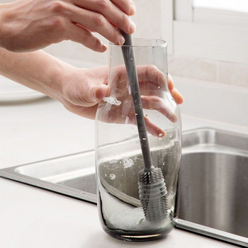 Силиконова четка за бутилка мляко Чаша Скрубер Уред за почистване на стъкло Дълга дръжка Ръчна мека глава Кухненска четка за почистване на домакинства
