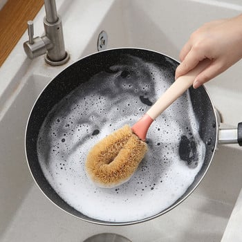 Βούρτσα καθαρισμού κουζίνας με μακριά λαβή καφέ τρίχα βούρτσα για κατσαρόλα Βούρτσα πλυσίματος πιάτων απολιπαντική βούρτσα παλάμης καρύδας για καθαρισμό πιάτων