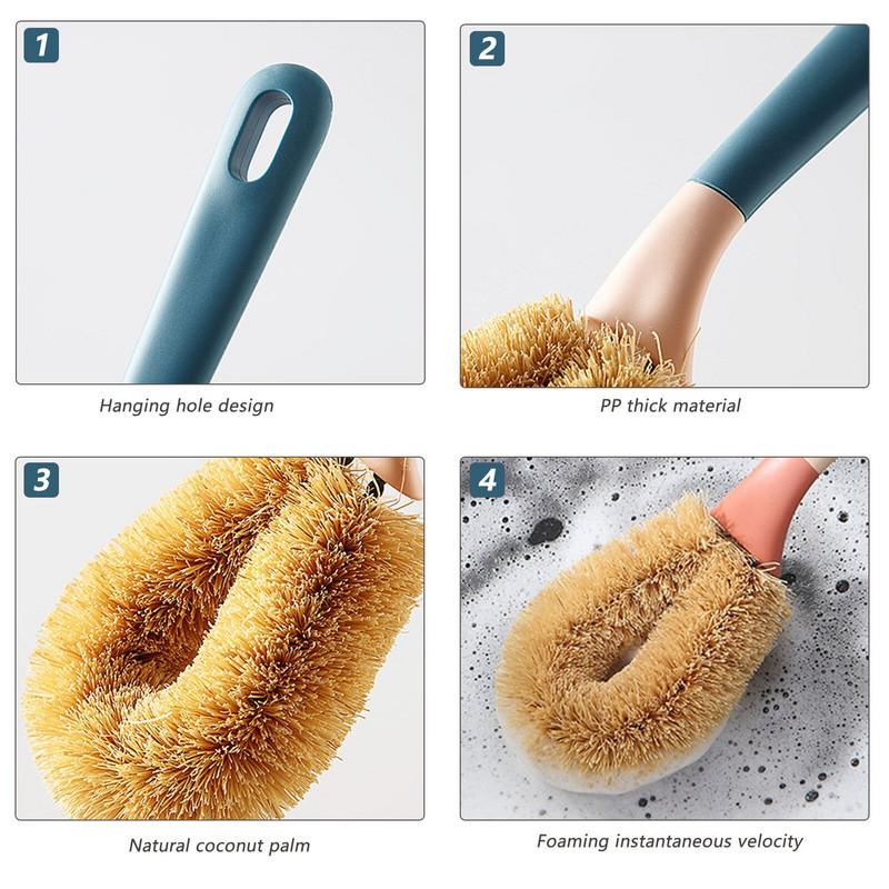 Βούρτσα καθαρισμού κουζίνας με μακριά λαβή καφέ τρίχα βούρτσα για κατσαρόλα Βούρτσα πλυσίματος πιάτων απολιπαντική βούρτσα παλάμης καρύδας για καθαρισμό πιάτων