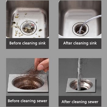 64CM Четка за драгиране на тръби Коса за баня Мивка за канализация Огъваща се четка за почистване Кухненски аксесоари за баня Инструмент за почистване на канализационни запушвания